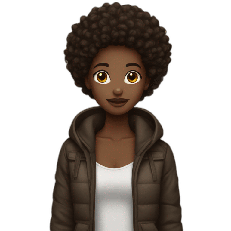 black skin girl afro brown hair emoji