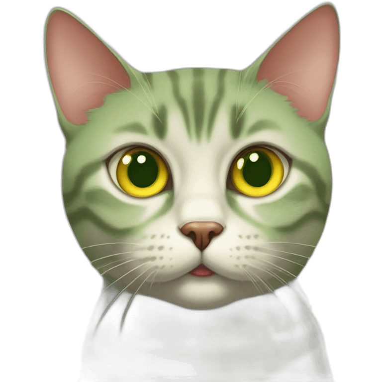 american short hair cat- rubby- a little bit fat- green yellow eyes- the distances between eyes is a little bit far emoji