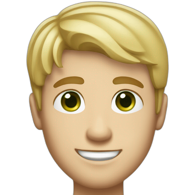 Handsome man smiling with freckles and green eyes. Short blond raid hair. emoji