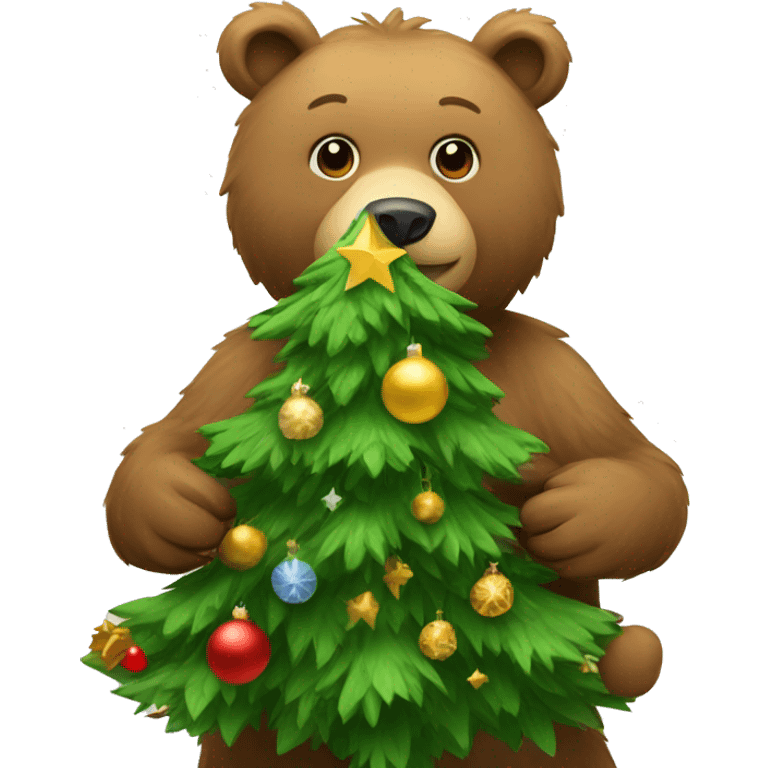 Bear with Christmas tree emoji