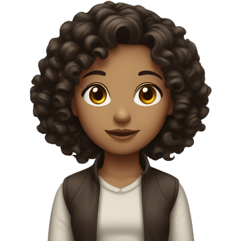 Pretty girl with dark brown curly hair white emoji