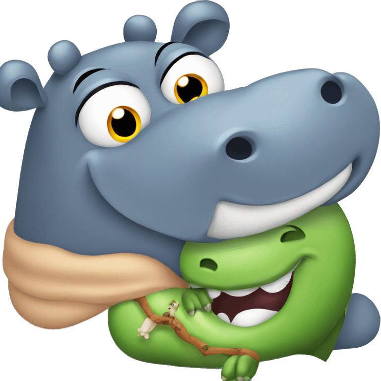 A hippo and a worm hugging.  emoji