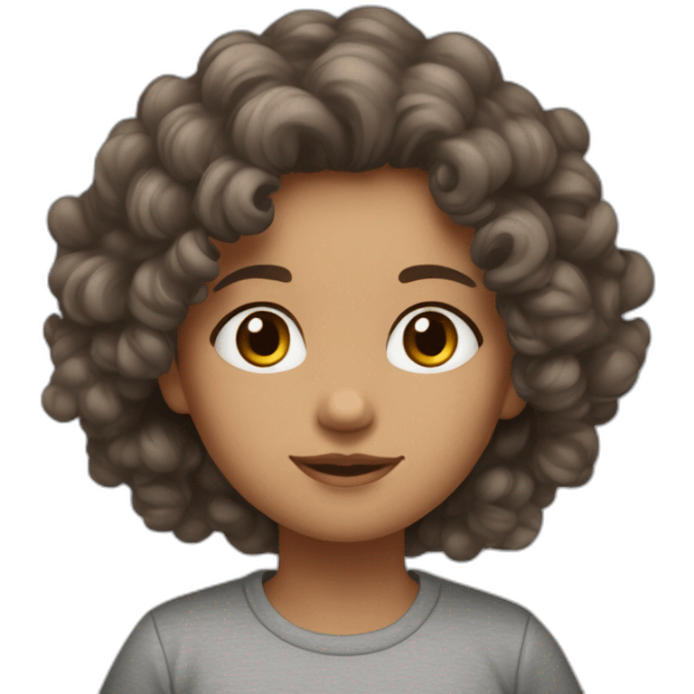 face of midle easten curly girl with medium brown hair in gray T-shirt emoji