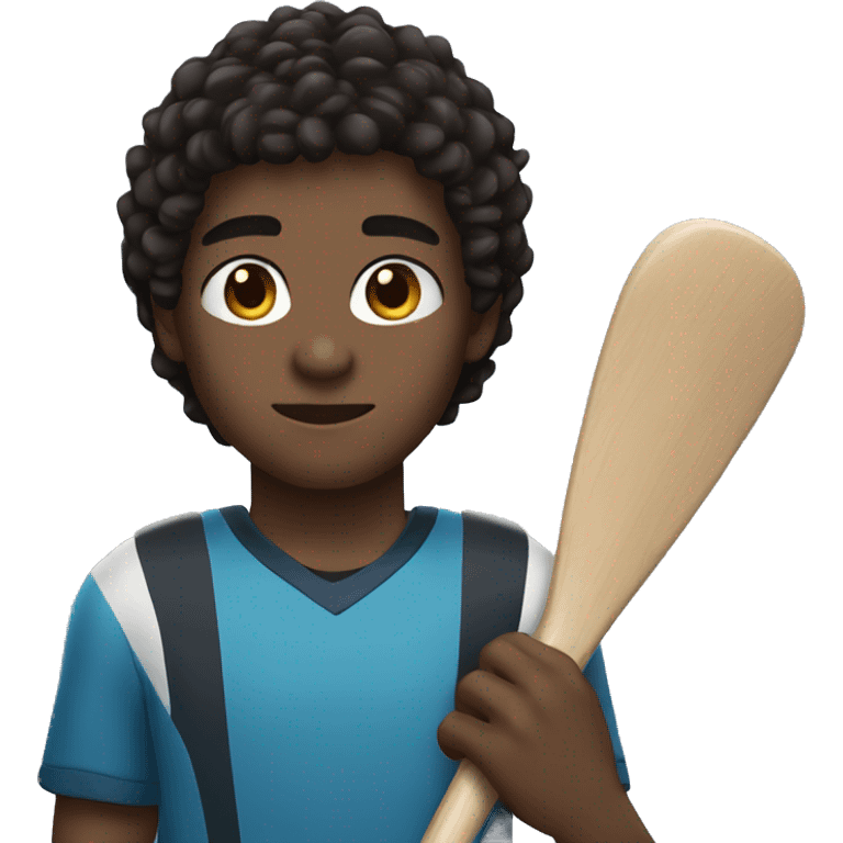 teen boy with dark skin, dark eyes, dark hair, holding a hockey stick emoji