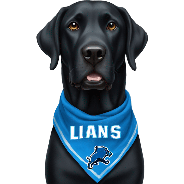 Large Black Lab dog in a Detroit Lions bandana  emoji