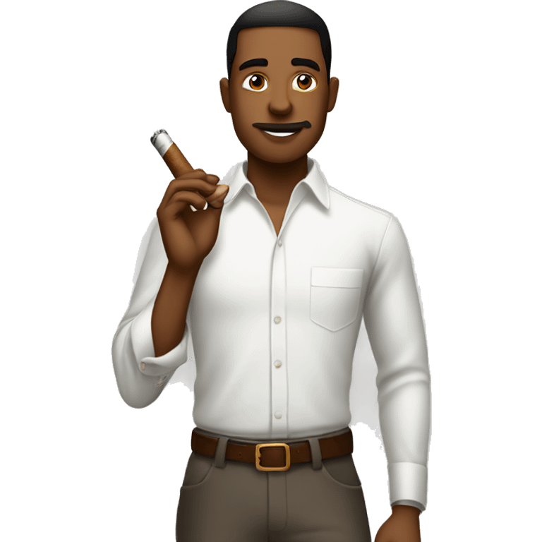 a young man wearing a white shirt and smoking a big cigar emoji