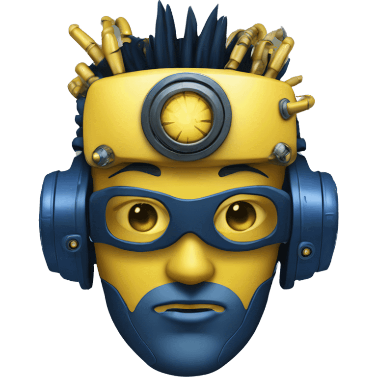 Yellow cyborg head with dark blue steampunk goggles and dark blue Mohawk  emoji