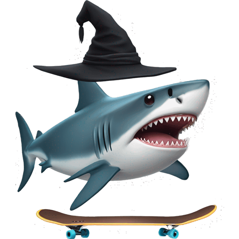 shark with witch hat and skateboard emoji