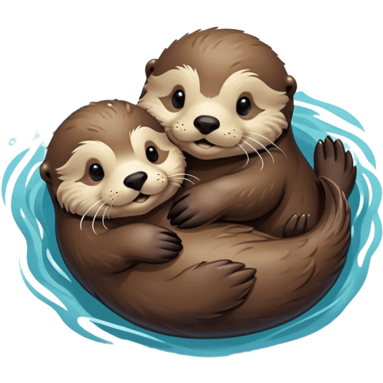 Disney-style, sea otter mom and sea otter pup snuggling floating in the water  emoji