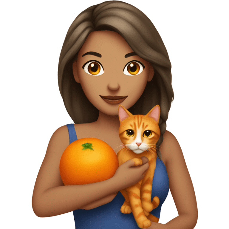 pretty woman holding orange cat emoji