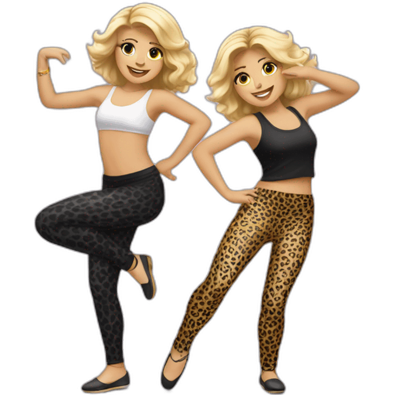 Two blond girls dancing salsa in leopard leggings emoji