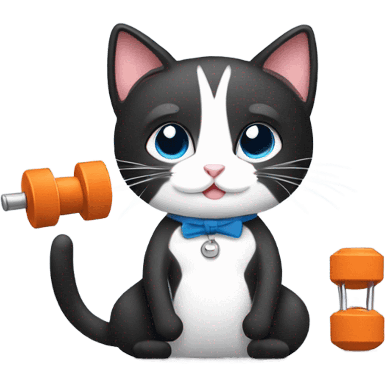 Tuxedo cat working out emoji