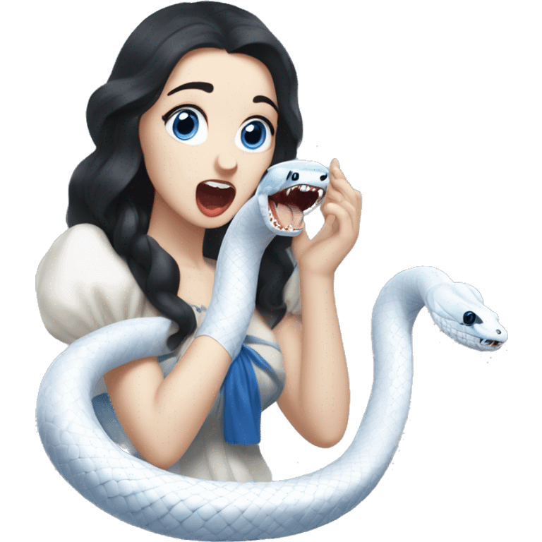 Picture a snow white snake, the color of the chishui is only white and that's it. She has blue snake eyes with a black vertical slit. She opens her mouth and hisses emoji