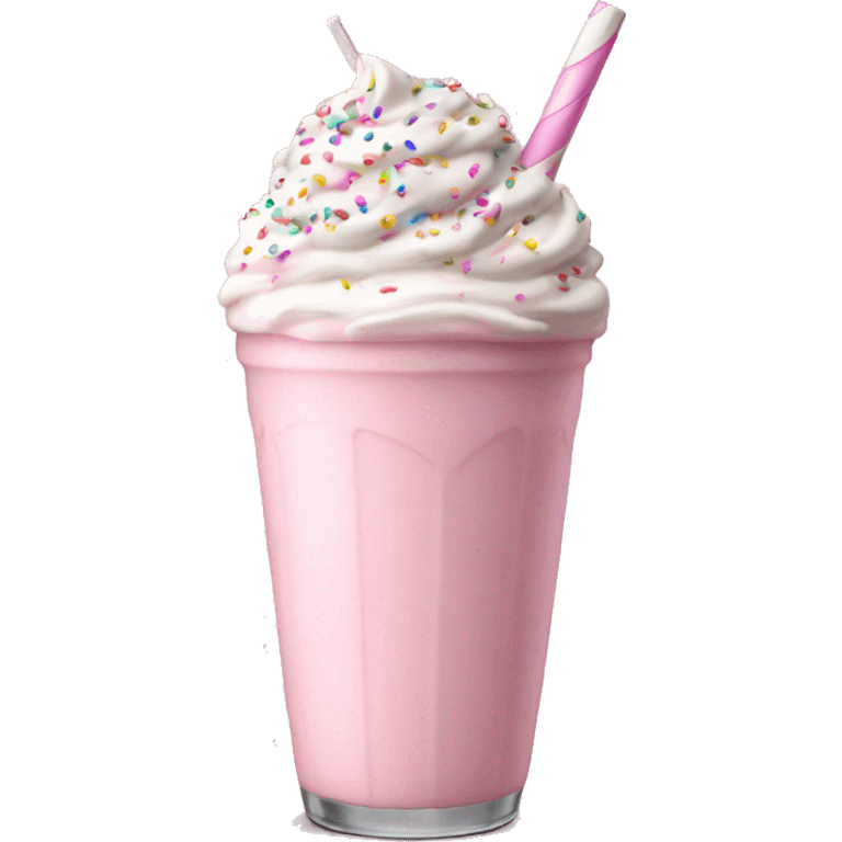 Realistic pastel pink milkshake with sprinkles & straw emoji