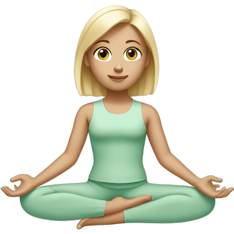 Blond yoga girl sit mint green clothes  emoji