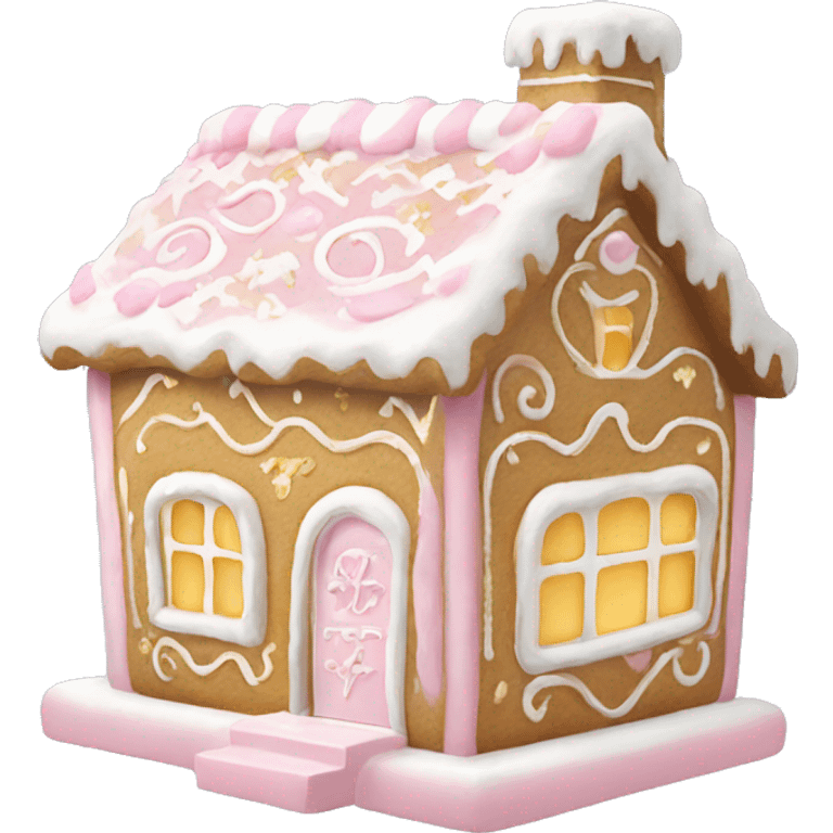 light pink and gold and white gingerbread house emoji