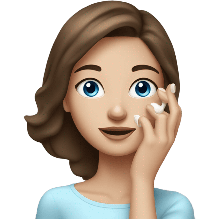 Skin care cream on white freackles skin of a brunett blue eyes girl  emoji