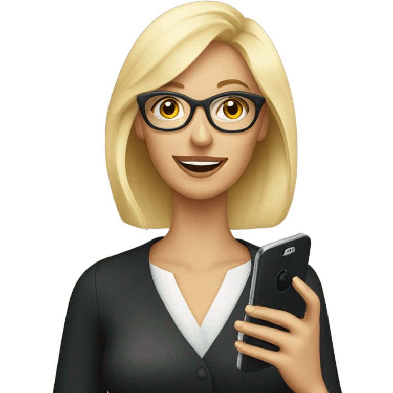 Elegant Blonde woman wearing glasses calling on cell phone emoji