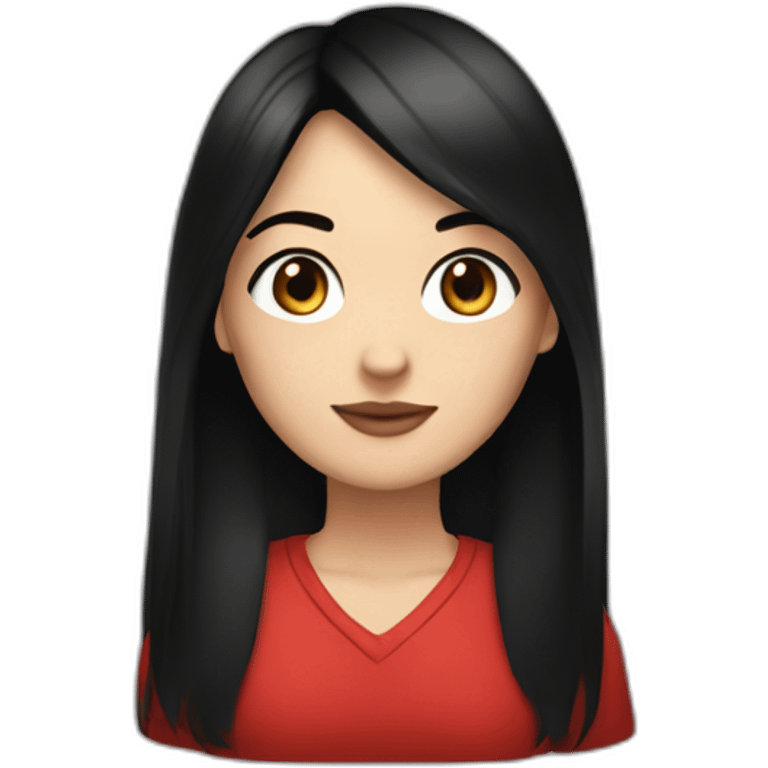 one white girl, straight black hair, brown eye, she's wearing a red perfecto emoji