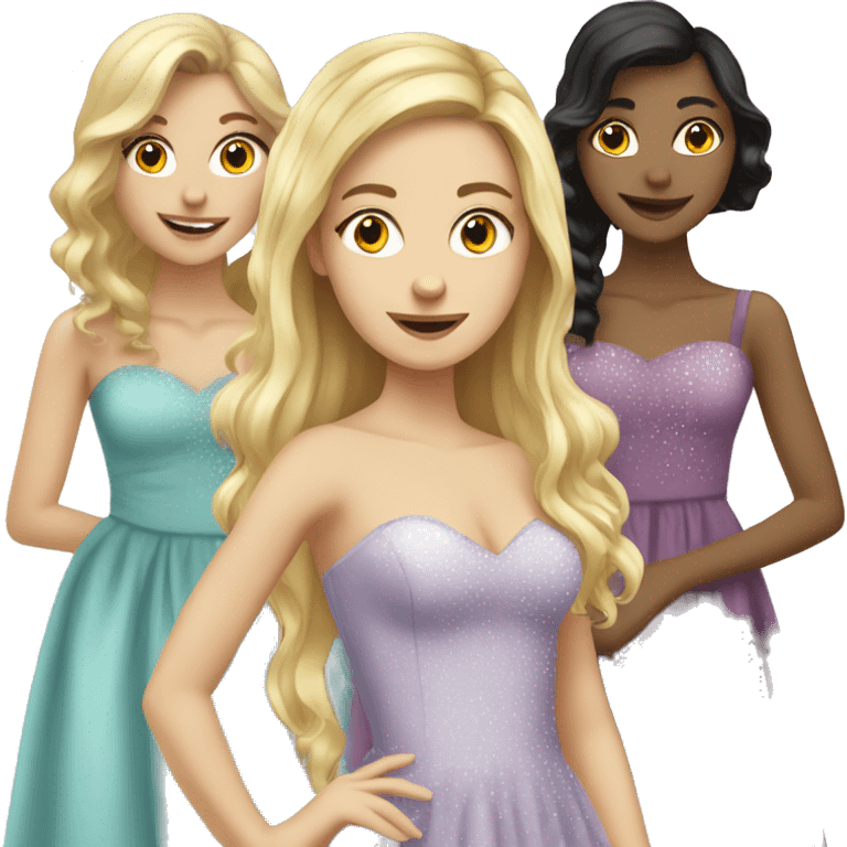 a group of caucasian girls in prom dresses emoji