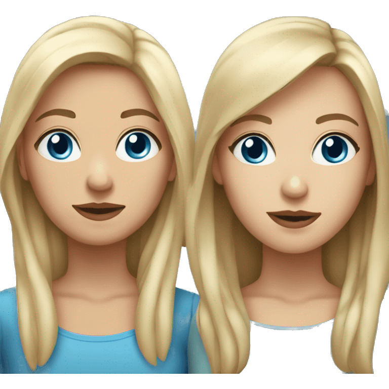 two women portrait one with long blonde hair and blue eyes the other with short brown hair and brown eyes  emoji