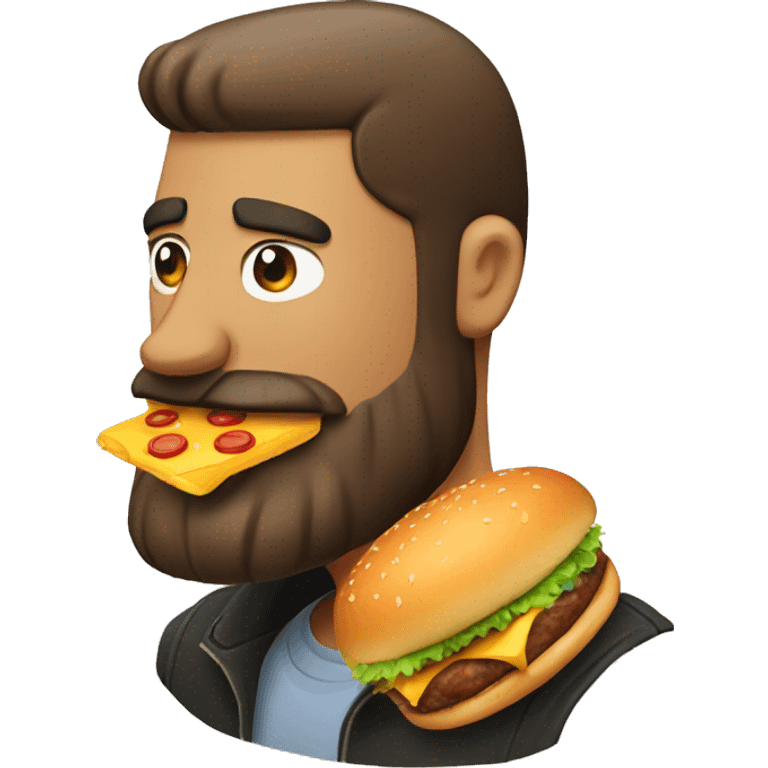 a guy eathing burger with beard emoji