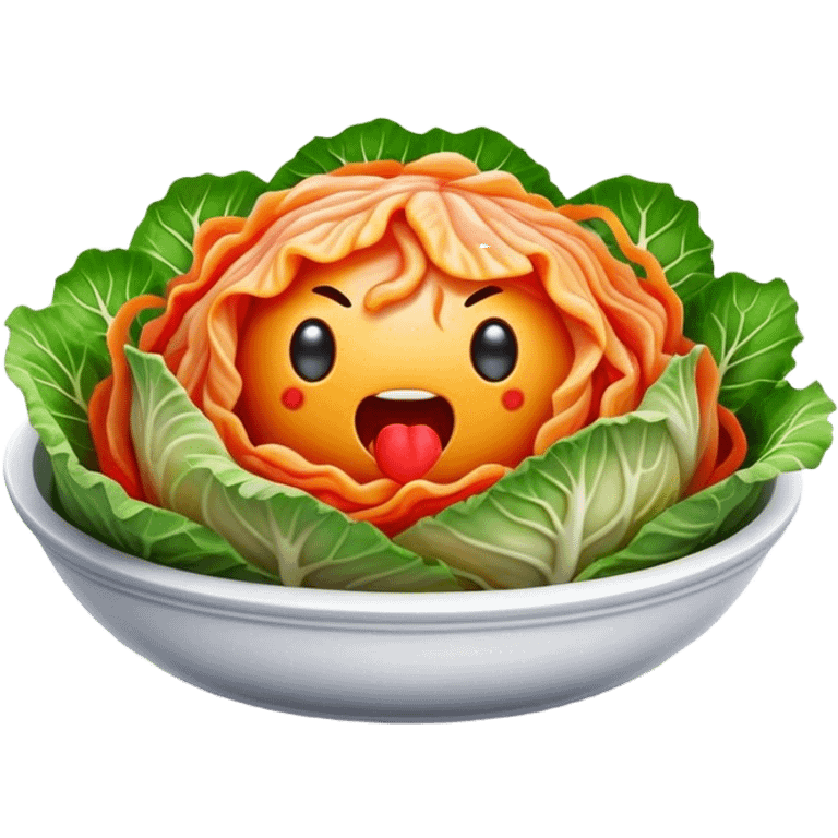 Cinematic Realistic Kimchi Dish Emoji, depicted as a vibrant fermented cabbage dish with a spicy kick rendered with detailed textures and dynamic, appetizing lighting. emoji