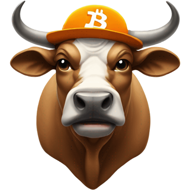 Bull ready to charge wearing bitcoin hat emoji