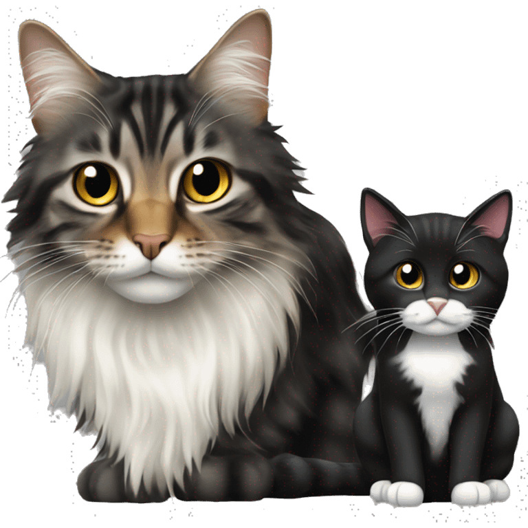 a long haired tabby cat and black cat emoji