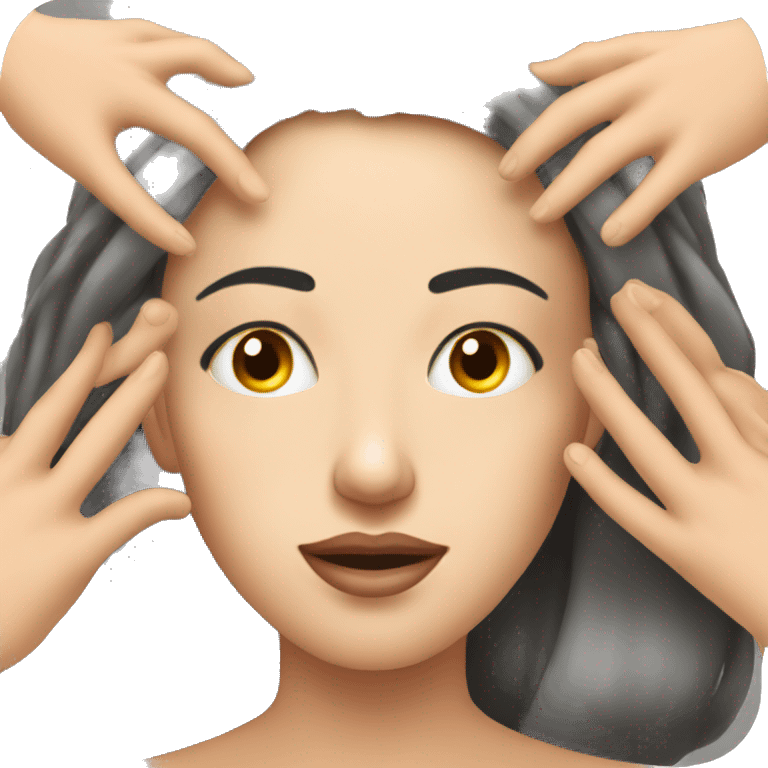 woman with open eyes gets a head massage from two hands emoji