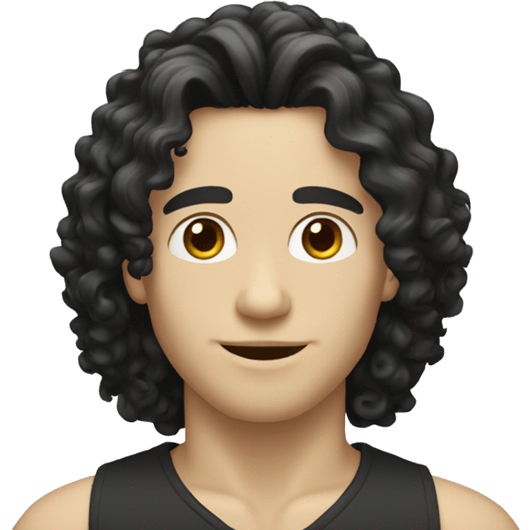 white skin man with long curly hair and black hair emoji