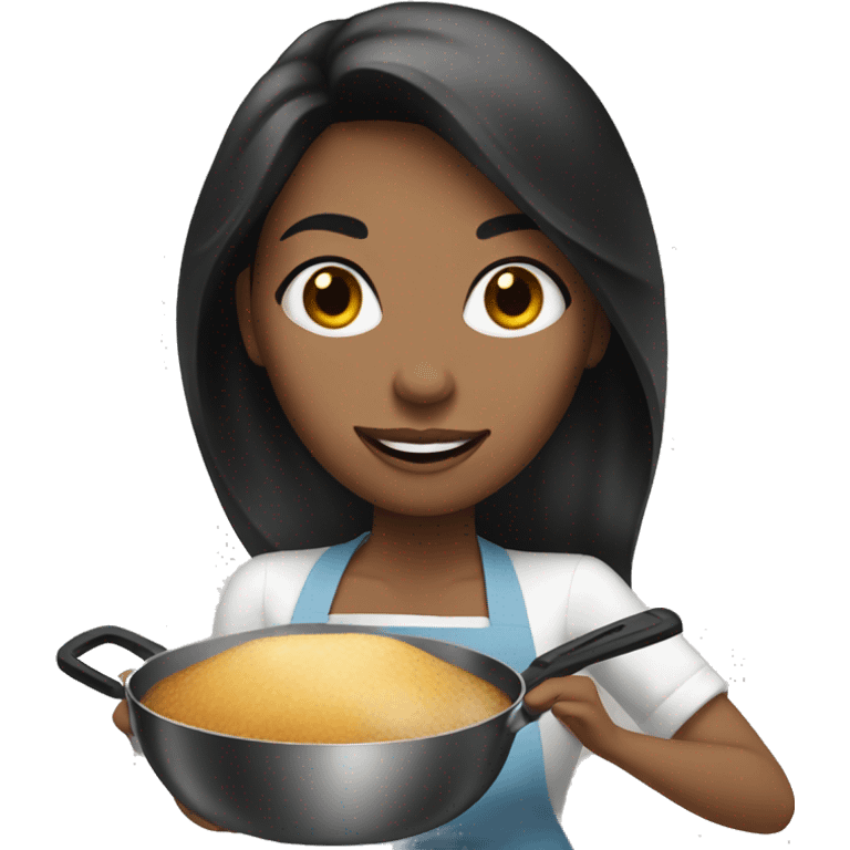 White woman ,black long hair woman cooking  emoji