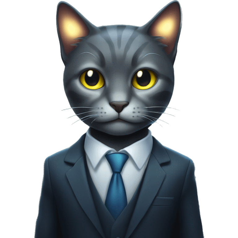 Cat wearing Dark iridescent business suit glowing emoji