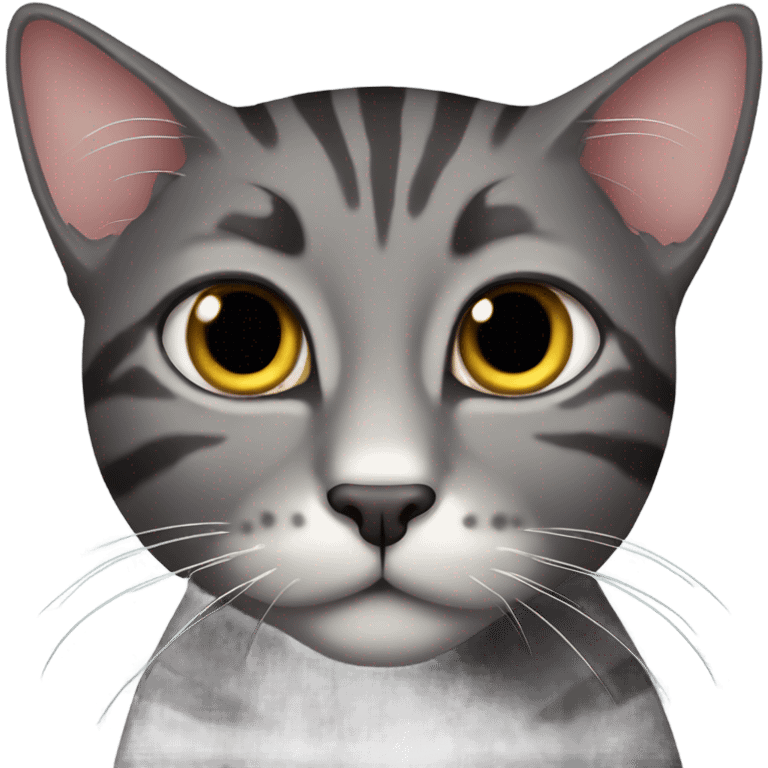 Dark grey tabby cat with bitten ear emoji