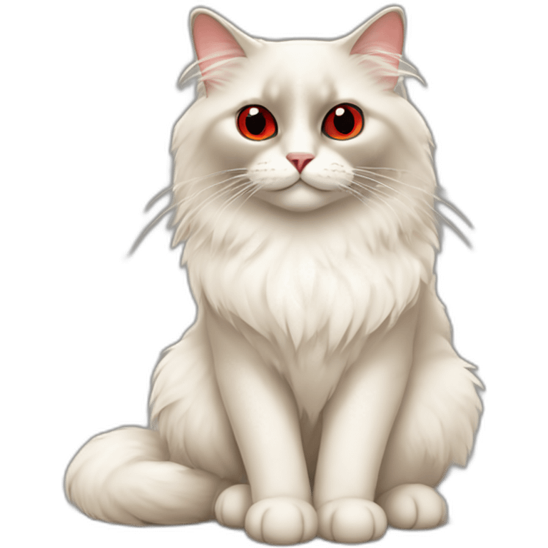 Ragdoll cat with red eyes, sitting on the floor emoji