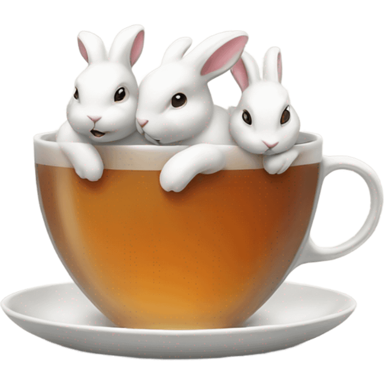 Cup of hot tea with white rabbits  emoji