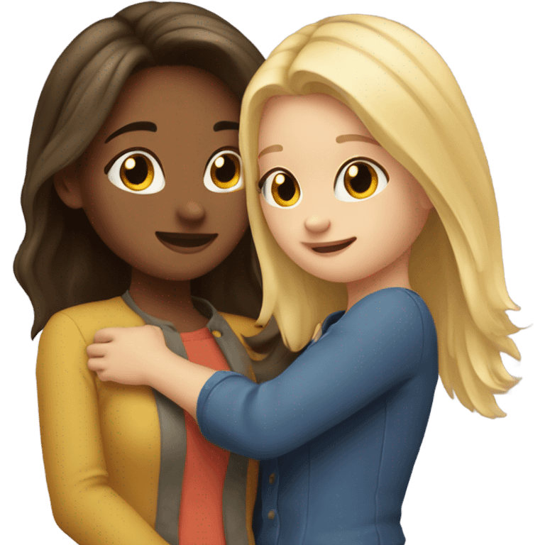 Best friends blonde girl and brunette girl hugs emoji