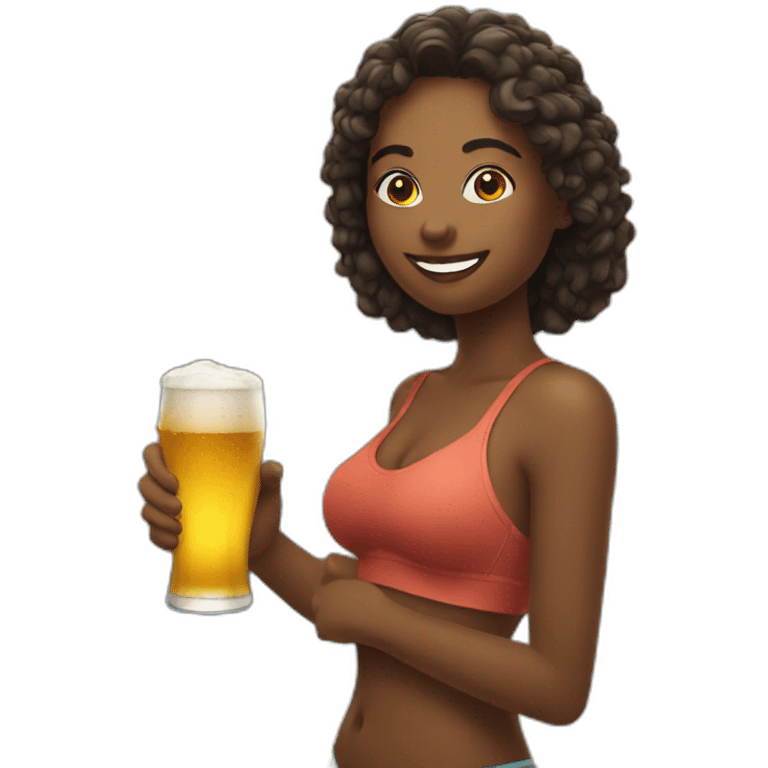 woman hold beer at beach emoji