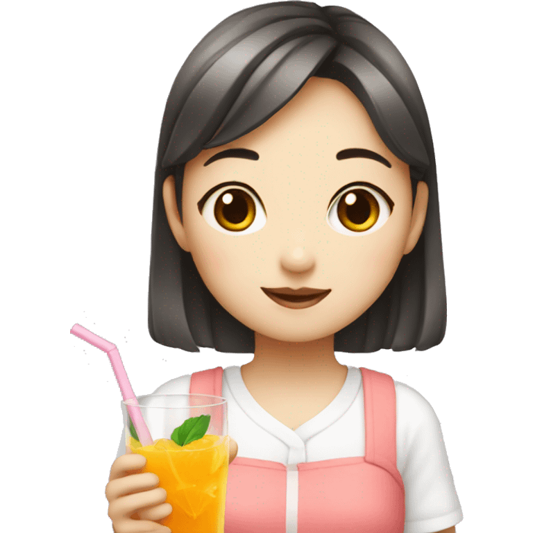 korean girl with summer juice emoji