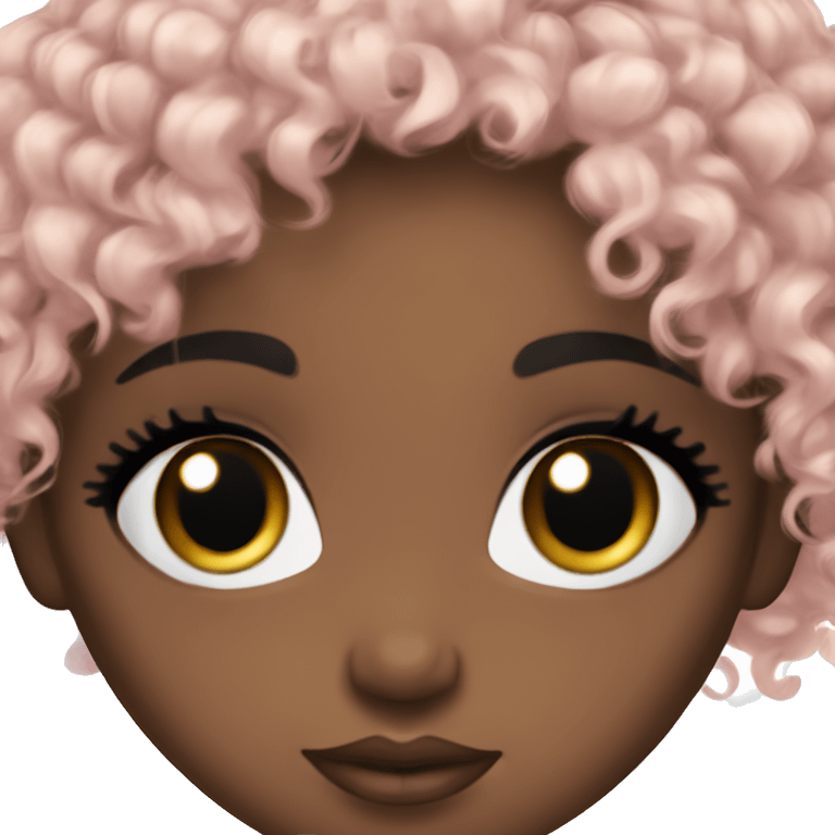 brown doll eyes, black short curly hair, feminine, pink, black girl angelic beauty emoji