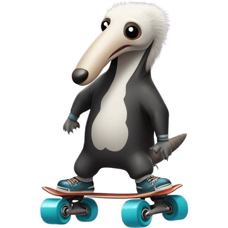 Scary looking anteater riding skates emoji