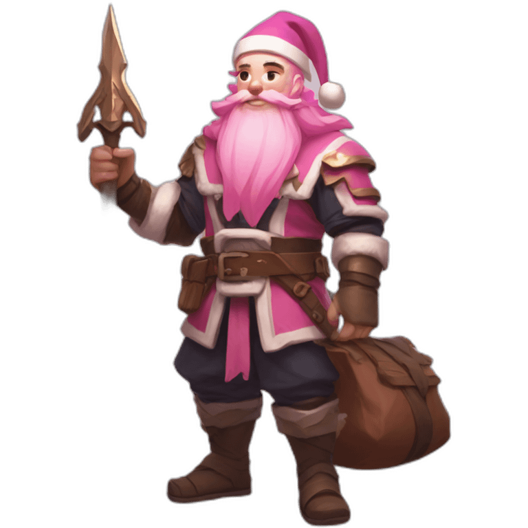 Spear user in albion online with pink hair pink beard and a santa bag emoji