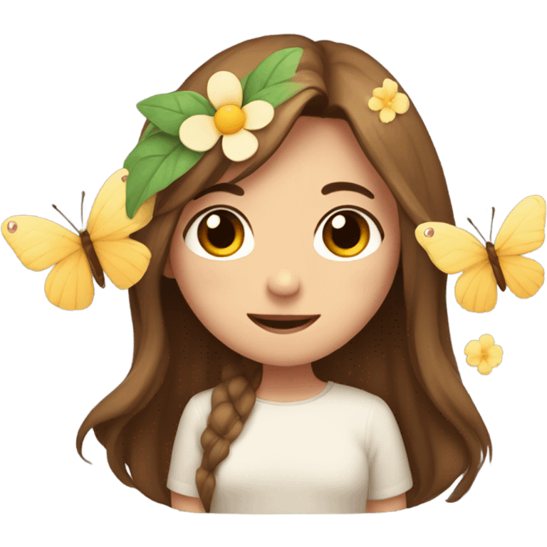 shy uwu  long brown hiar emojis with flower and butterfly emoji