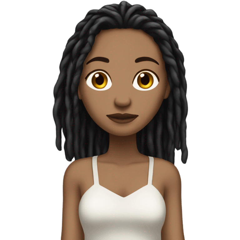 Tan girl with black locs dark white dress full body emoji