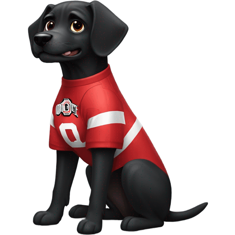 Black dog wearing Ohio state football jersey emoji