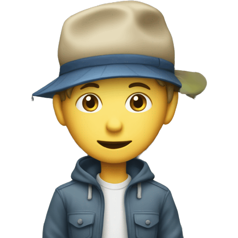 boy with hat by fence emoji