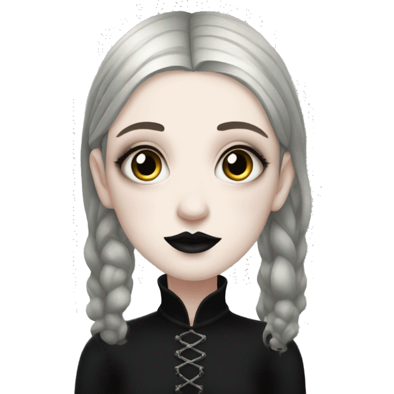 Goth girl, dressed in black, pale skin, trad goth makeup emoji