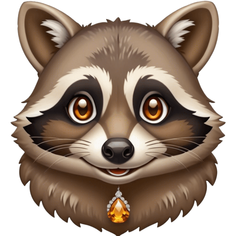 Victorian fairytale illustration depicting a happy raccoon with tanned skin, adorned with amber and diamonds emoji