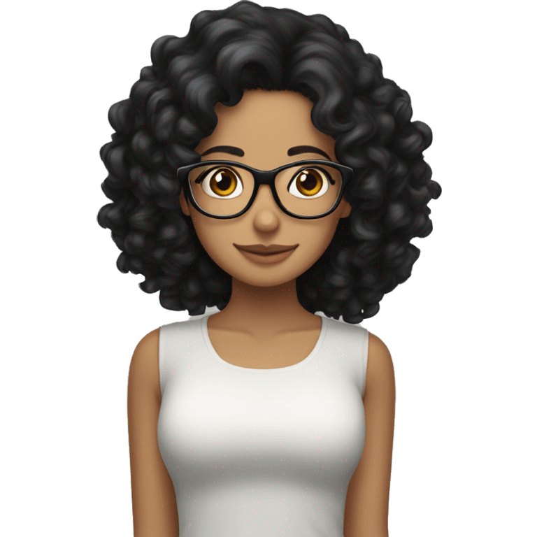 Long black curly hair with glasses and morena emoji