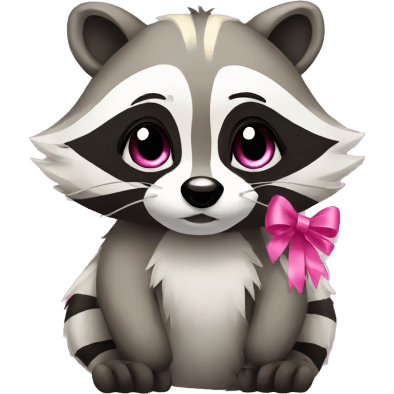 A cute raccoon with a pink ribbon and blonde long hair emoji